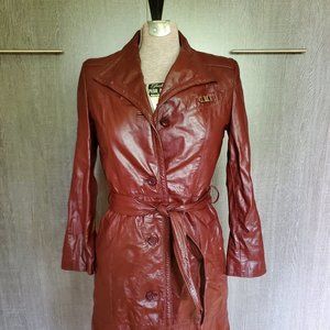 Vintage 70s Burgundy Etienne Aigner Leather Coat Size 6